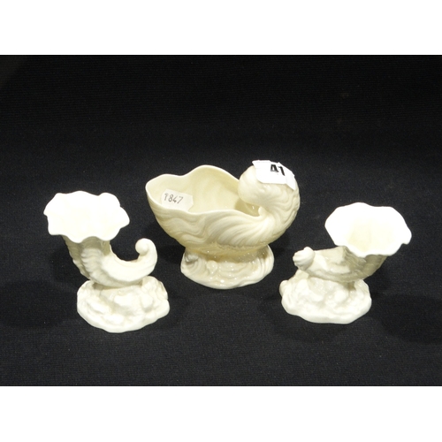 41 - A Pair Of Royal Worcester White Posy Vases, Together With A Belleek Shell Vase