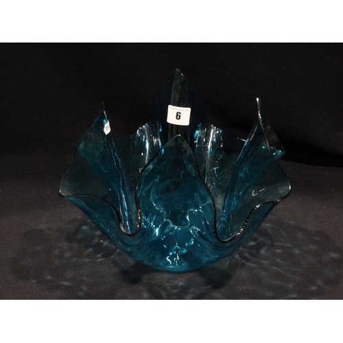 6 - A Blue Glass Handkerchief Vase