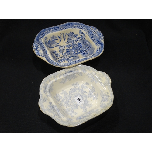 102 - Two Blue & White Transfer Decorated Vegetable Tureen Bases