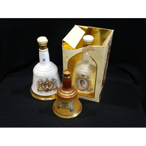 17 - Three Wade Bells Whisky Decanters, Two Retaining Contents