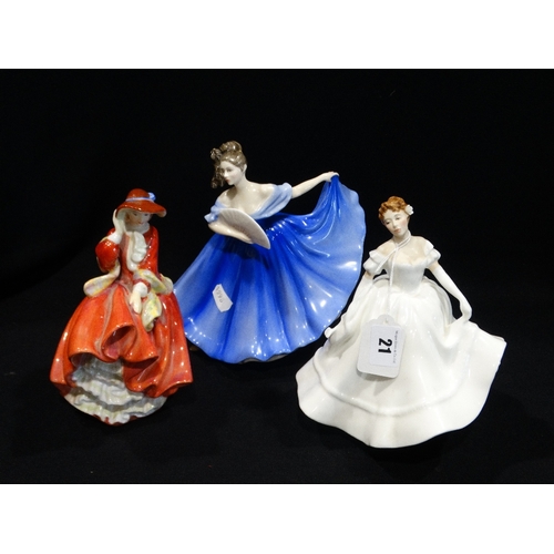 21 - Three Royal Doulton Figures, Nancy, Elaine, Top O` The Hill