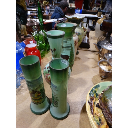 34 - A Group Of Five Milk Glass Vases, Together With A Two Handled Pottery Vase