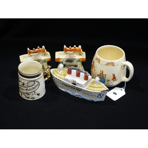 9 - An Edwardian Three Piece Condiment Set In The Form Of An Ocean Liner Etc