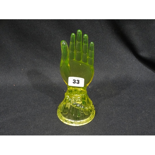 33 - A Victorian Uranium Glass Hand Vase