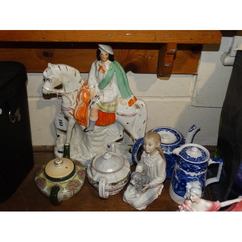 293 - A Staffordshire Pottery Equestrian Figure, Together With An Abbey Pattern Teapot & Hot Water Jug Etc