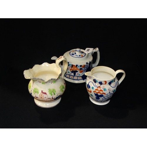 295 - A Gaudy Welsh Pottery Teapot & Milk Jug, Together With A 19thc Staffordshire Pottery Milk Jug