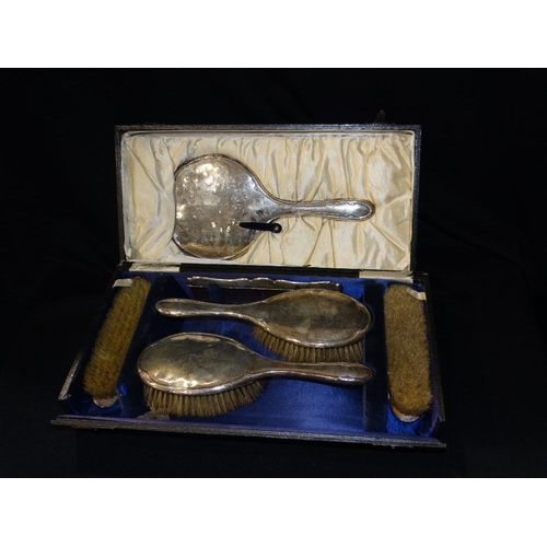 298 - A Cased Six Piece Silver Backed Dressing Table Brush & Mirror Set