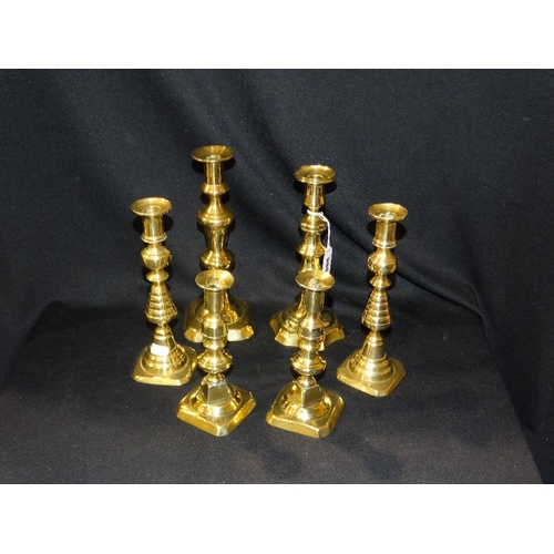 300 - Six Antique Brass Candle Holders