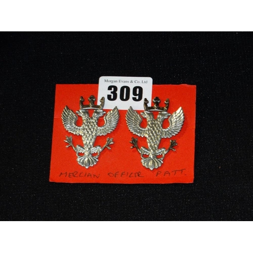 309 - Two Silver Mercian Regiment Cap Badges