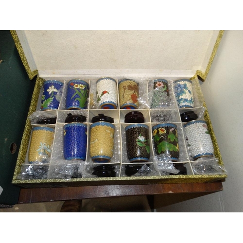 344 - A Mid Century Boxed Set Of Twelve Chinese Cloisonne Vases