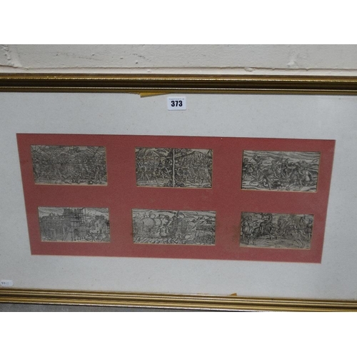 373 - A Single Framed Group Of Six Medieval Battle Scene Engravings