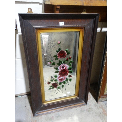 377 - An Edwardian Bevelled Wall Mirror With Painted Still Life Study Of Flowers, Initialled, JMJ