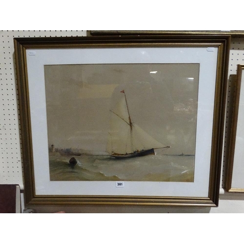 381 - Barlow Moore (1834 - 1897) Watercolour Study Of A Cutter Off The South Coast, Signed & Dated 1883, 1... 