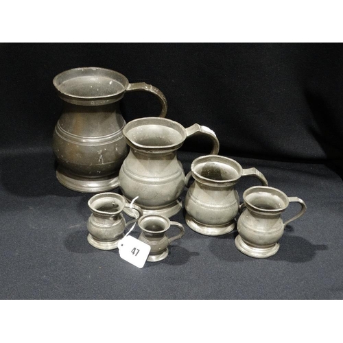 47 - A Group Of Six Graduated Pewter Tavern Measures, Quart To Half Gill