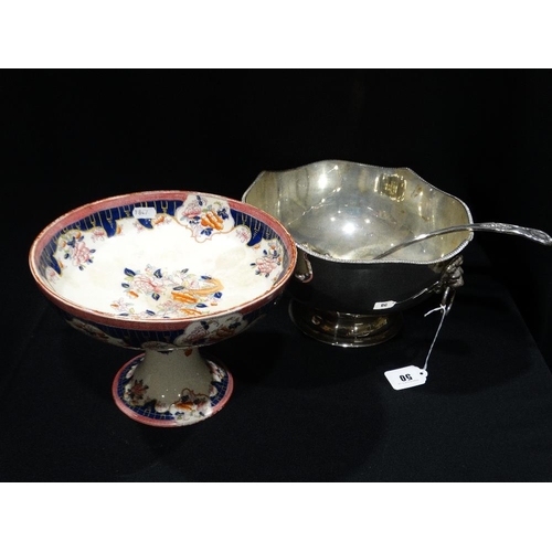 50 - A Silver Plated Punch Bowl & Ladle, Together With A Staffordshire Pottery Fruit Stand