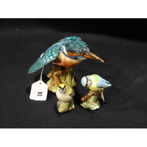 74 - A Beswick Model Kingfisher, Together With Blue Tit & Gold Crest