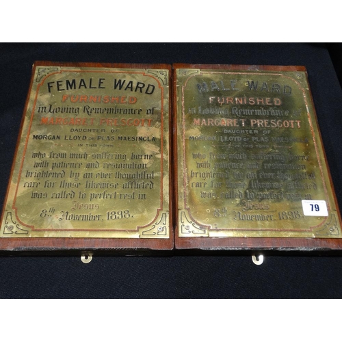 79 - Of Local Interest, A Pair Of Victorian Brass Ward Plaques, Dated 8th Nov 1898 & In Remembrance Of Ma... 