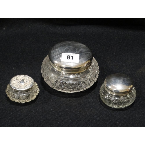 81 - Three Circular Silver Topped Glass Dressing Table Bowls