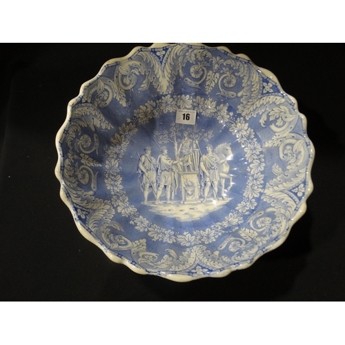 16 - A Blue & White Punch Bowl By Elkin Knight & Bridgwood Circa 1830