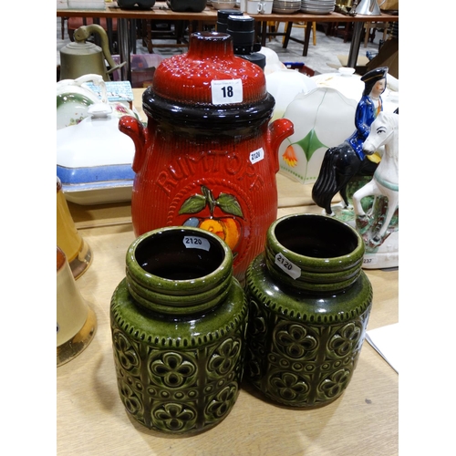 18 - A Pair Of West German Pottery Vases Together With A Rumtopf Jar