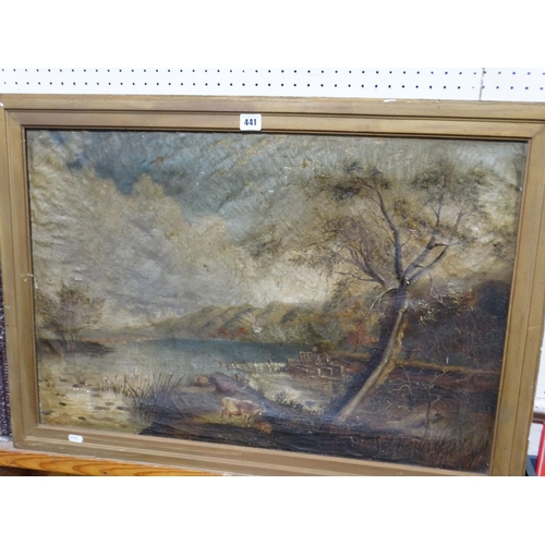 441 - A Victorian School Oil On Canvas Landscape And River Scene