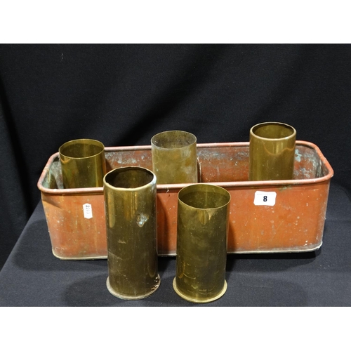 8 - A Copper Planter Together With Brass Shell cases