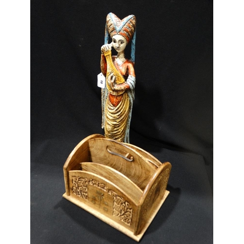 10 - A Carved Wooden Figure, Together With A Letter Rack