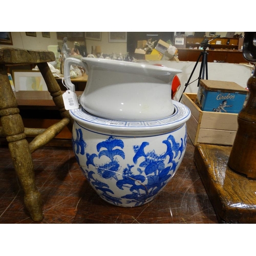 160 - A White Pottery Chamber Pot, Together With An Oriental Planter