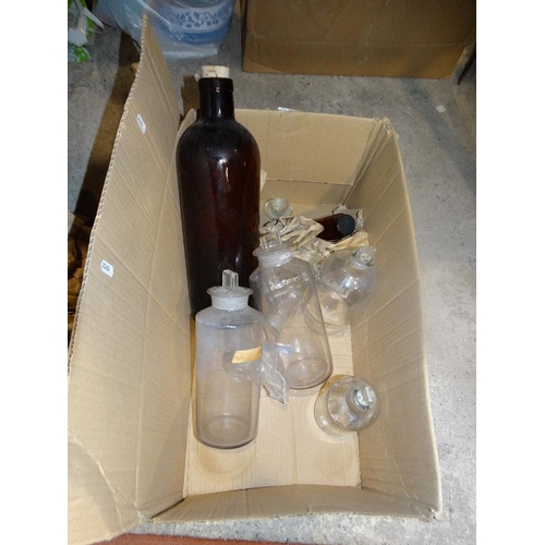 176 - A Box Of Vintage Chemist`s Bottles Etc