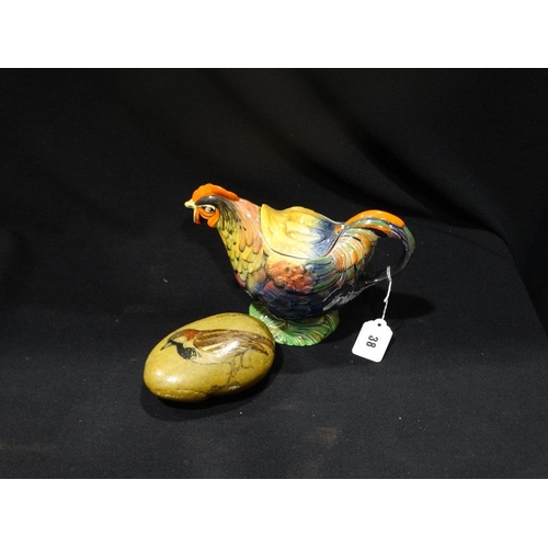 38 - A Grimwades Royal Winton Rooster Teapot, Together With A Bird Painted Pebble