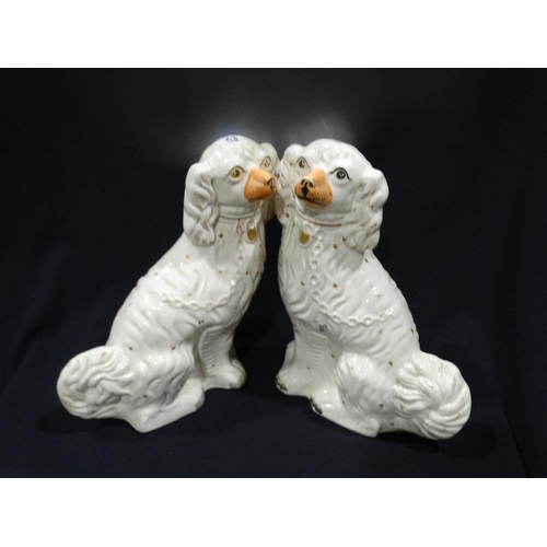 63 - A Pair Of Staffordshire Pottery White Seated Dogs