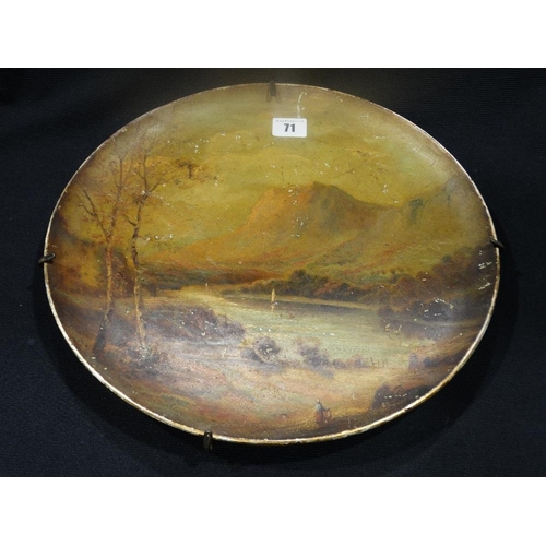 71 - A Staffordshire Pottery Charger With Hand Painted Landscape Scene