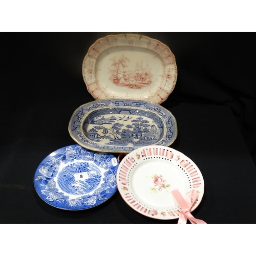 8 - A Transfer Decorated Staffordshire Pottery Meat Plate Etc