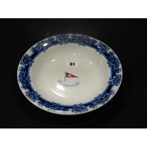 91 - A Cauldon Pottery Soup Bowl For The Dominion Shipping Line