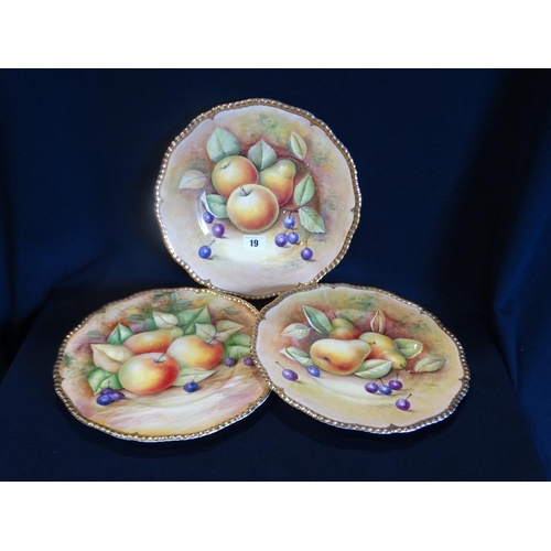 19 - Three Coalport Gilt Bordered Painted Fruit Plates, Signed By Joseph Mottram & Norman Lear, 11