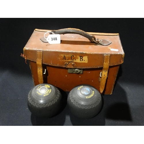 348 - A Cased Pair Of Vintage Crown Green Bowls