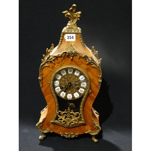 354 - A French Floral Inlaid & Gilt Metal Balloon Clock With Circular Dial