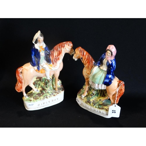 37 - A Pair Of Staffordshire Pottery Equestrian Figures, 