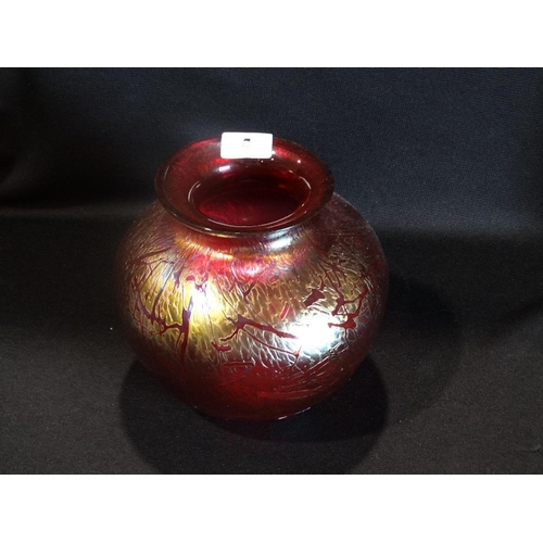 4 - A Red Ground Iridescent Glass Globular Vase, 6.5