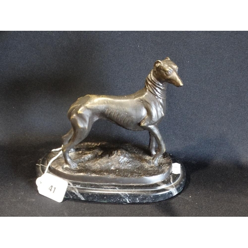 41 - A Cast Bronze Model Of A Greyhound On A Marble Base, Signed Mene, 8