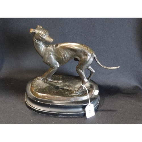 42 - A Cast Bronze Model Of A Greyhound On A Wooden Base, 10