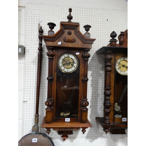 591 - An Edwardian Pendulum Wall Clock With Circular Dial