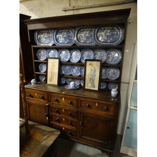 602 - An Antique Oak North Wales Dresser With Three Shelf Rack & Base Of Cupboards & Drawers, 65