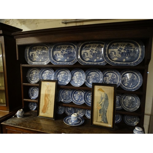 603 - The Willow Patterned Plates & Platters As Displayed On The Dresser