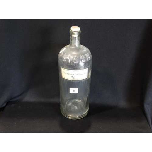 9 - A Large Size Clear Glass Apothecary Bottle Marked Poison, 14