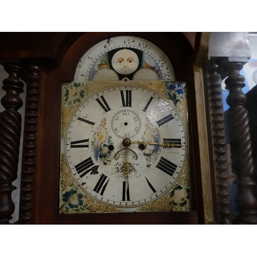 610 - An Antique Mahogany Encased Long Case Clock, With Arch Painted Dial, Eight Day Movement, John Owen, ... 