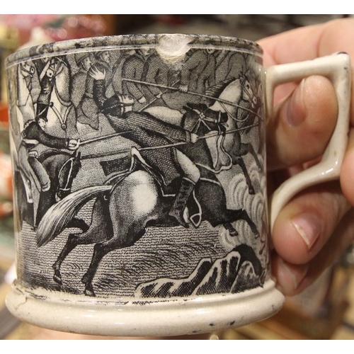 35 - A Staffordshire Pottery Transfer Decorated Mug With Scene Of The Battle Of Inkermann, Together With ... 