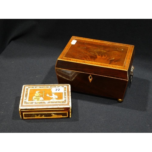 22 - A 19thc Mahogany Tea Caddy, Together With A Qty Of Collectables