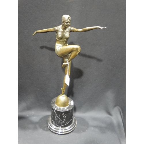 111 - An Art Deco Style Bronze Finish Dancing Figure On A Marble Base, 22