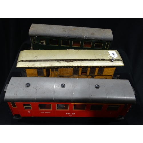 147 - Three 0 Gauge Model Railway Carriages, (Two By LGB)